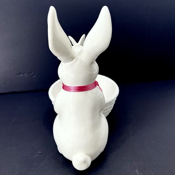 Williams Sonoma Ceramic Bunny Rabbit with Basket and Butterfly Candy Dish - Picture 6 of 8